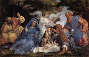 Lorenzo Lotto L'Adoration de l'Enfant Jesus avec la Vierge Marie et joseph,Elisabeth et Joachim et trois anges Germany oil painting artist